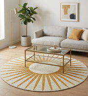 Premium Jute Sunburst Round Rug Mustard & Ivory 10