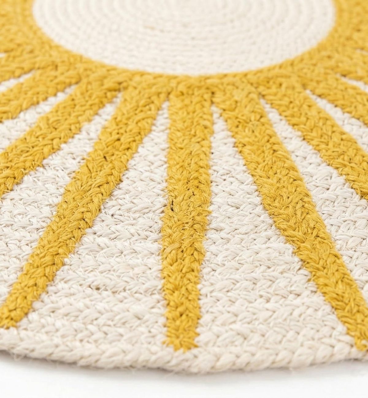 Premium Jute Sunburst Round Rug Sunshine Yellow & Ivory 11