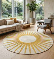 Premium Jute Sunburst Round Rug Sunshine Yellow & Ivory 11