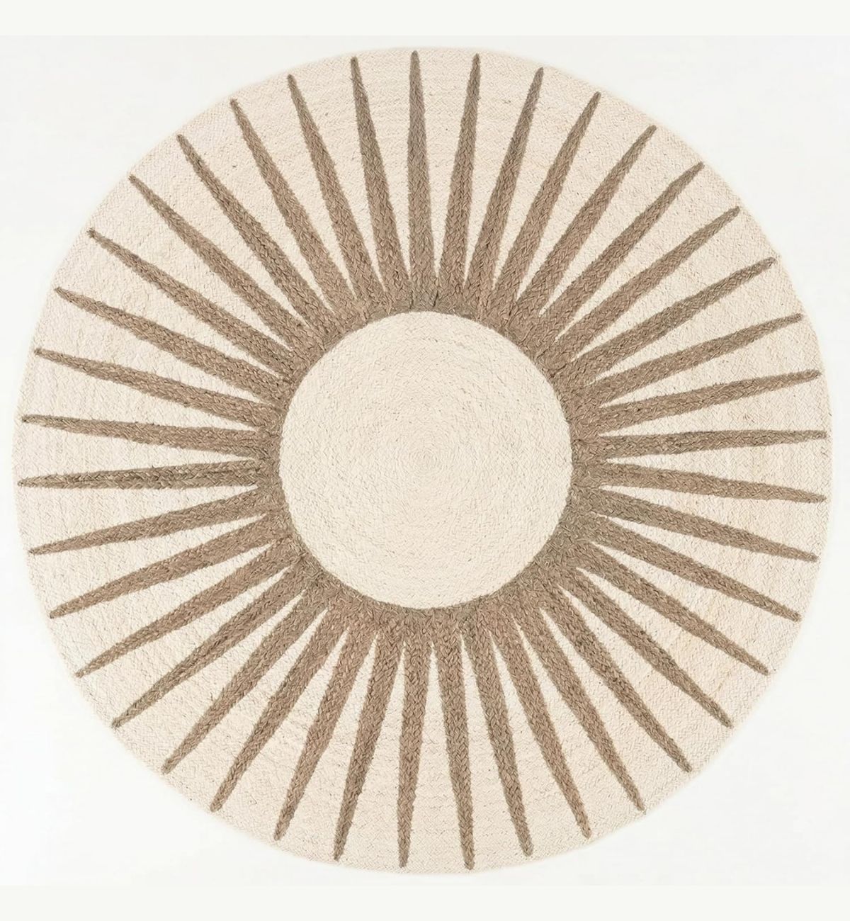 Premium Jute Sunburst Round Rug Taupe & Ivory 12