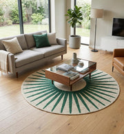 Premium Jute Sunburst Round Rug Emerald Green & Ivory 13