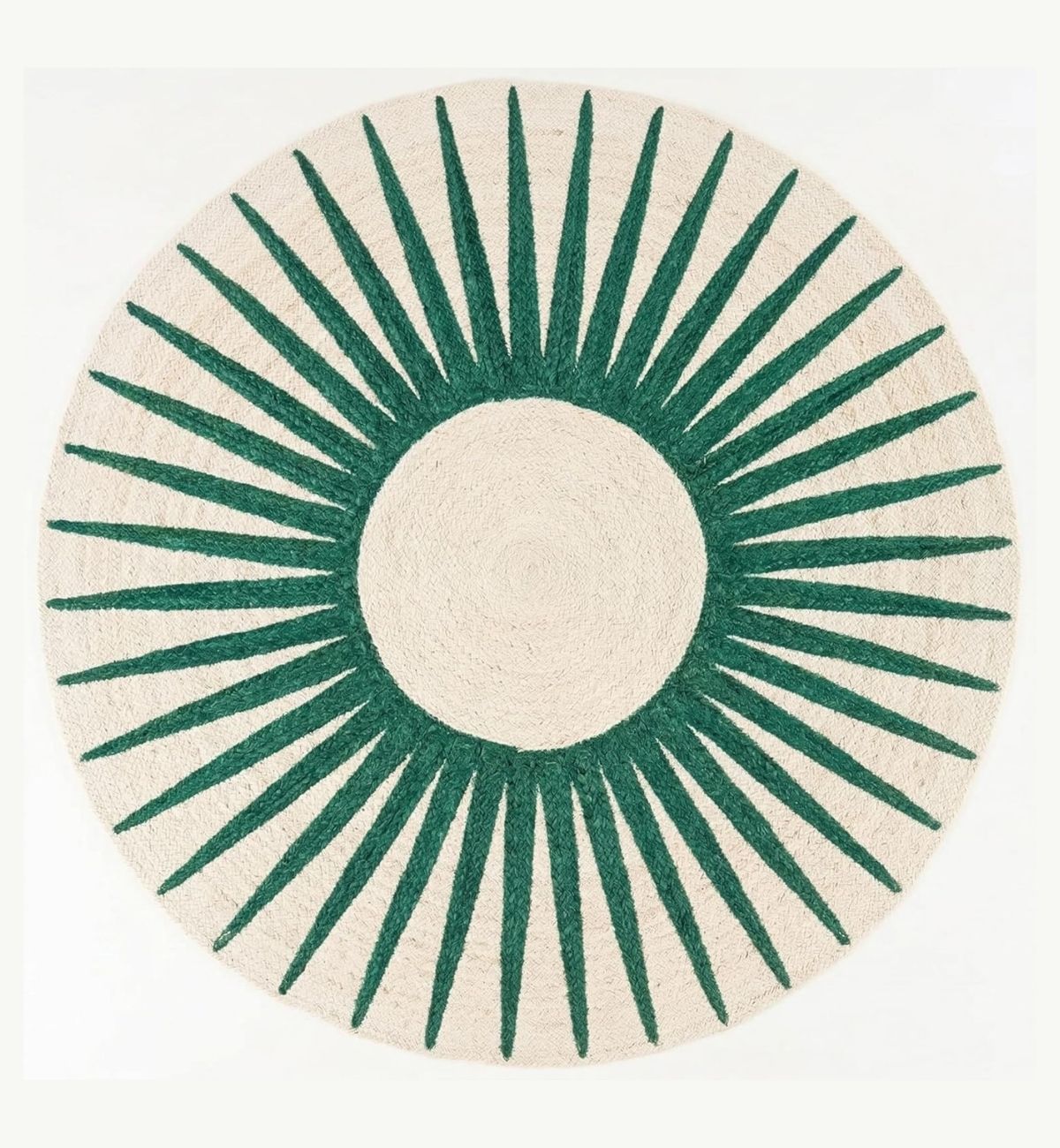 Premium Jute Sunburst Round Rug Emerald Green & Ivory 13