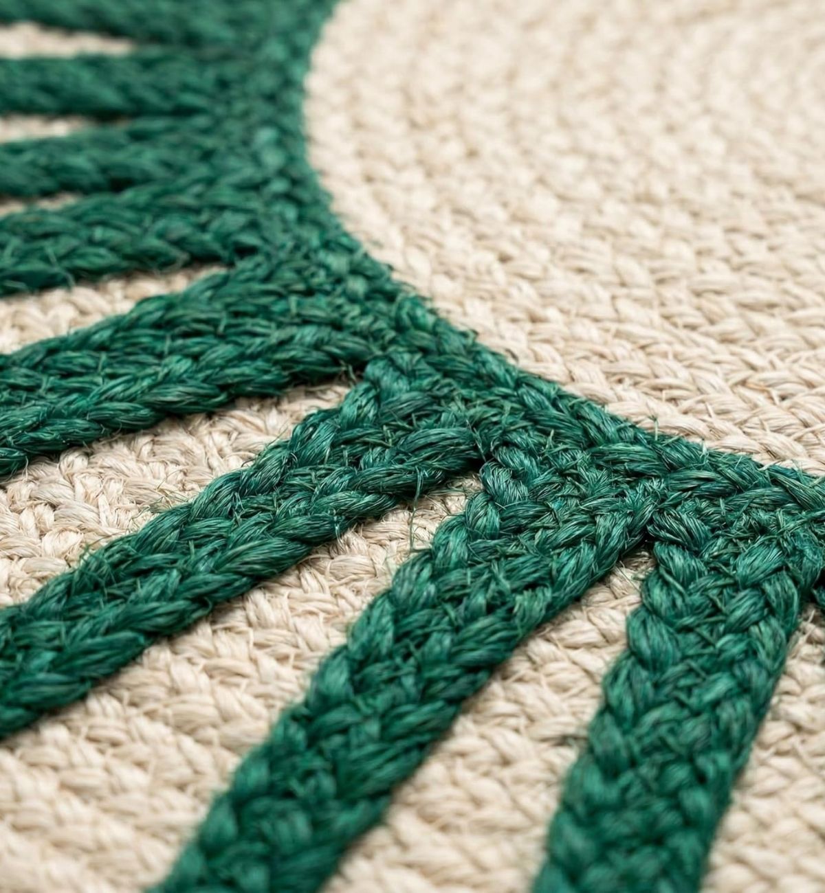 Premium Jute Sunburst Round Rug Emerald Green & Ivory 13