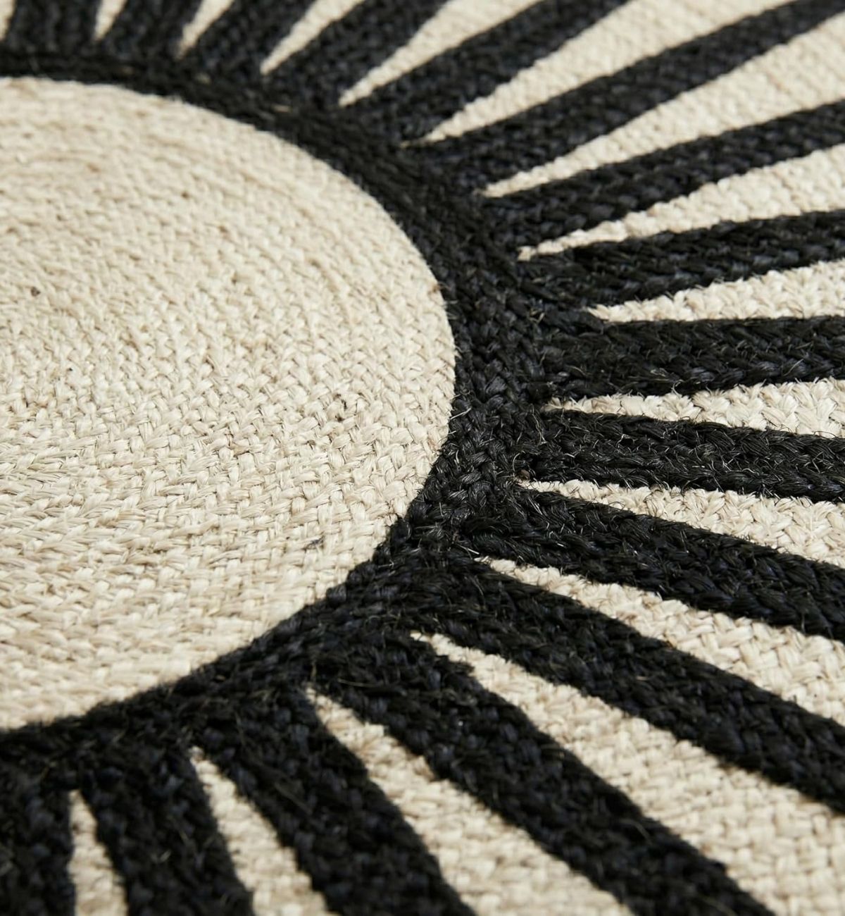 Premium Jute Sunburst Round Rug Black & Ivory 14