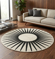 Premium Jute Sunburst Round Rug Black & Ivory 14