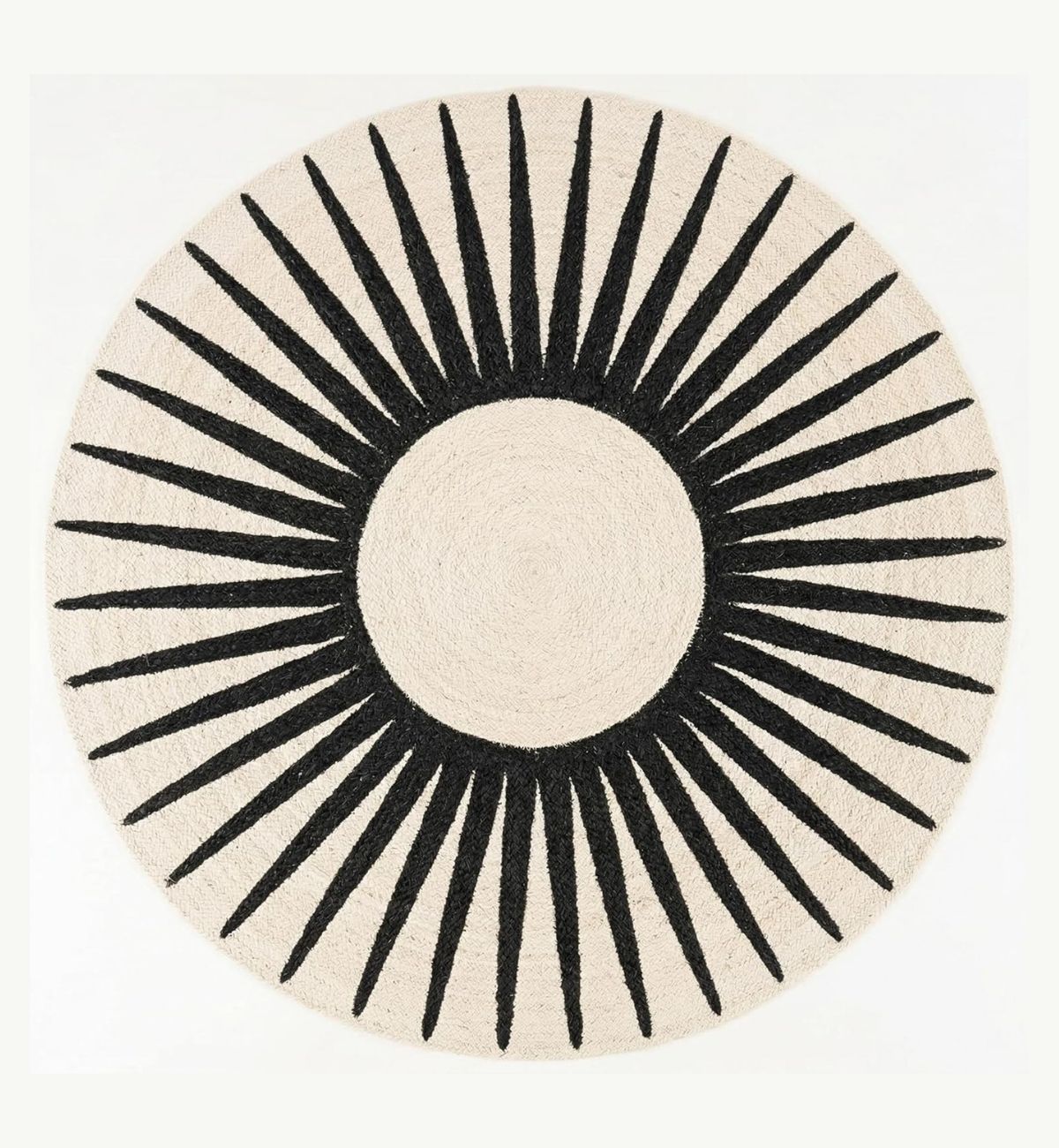 Premium Jute Sunburst Round Rug Black & Ivory 14