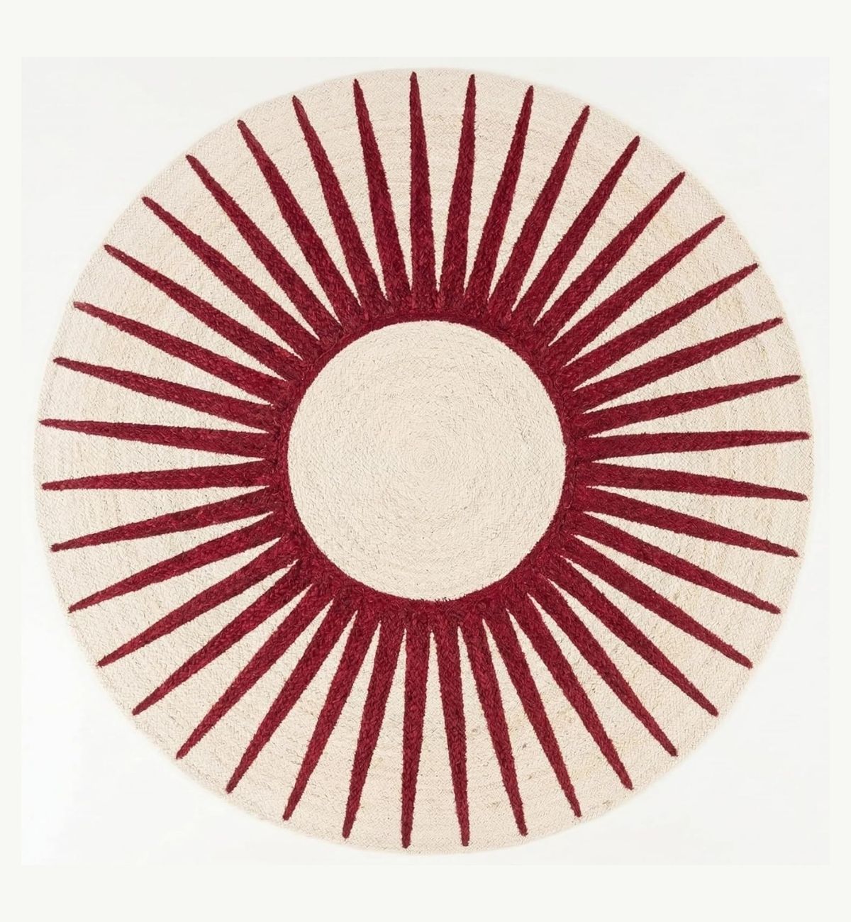 Premium Jute Sunburst Round Rug Burgundy & Ivory 15
