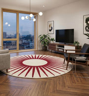 Premium Jute Sunburst Round Rug Burgundy & Ivory 15