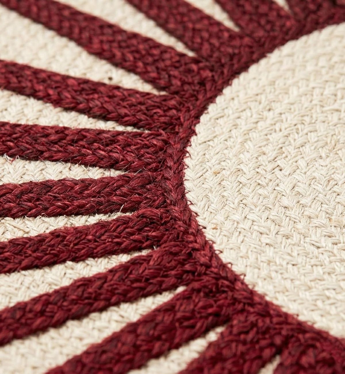 Premium Jute Sunburst Round Rug Burgundy & Ivory 15