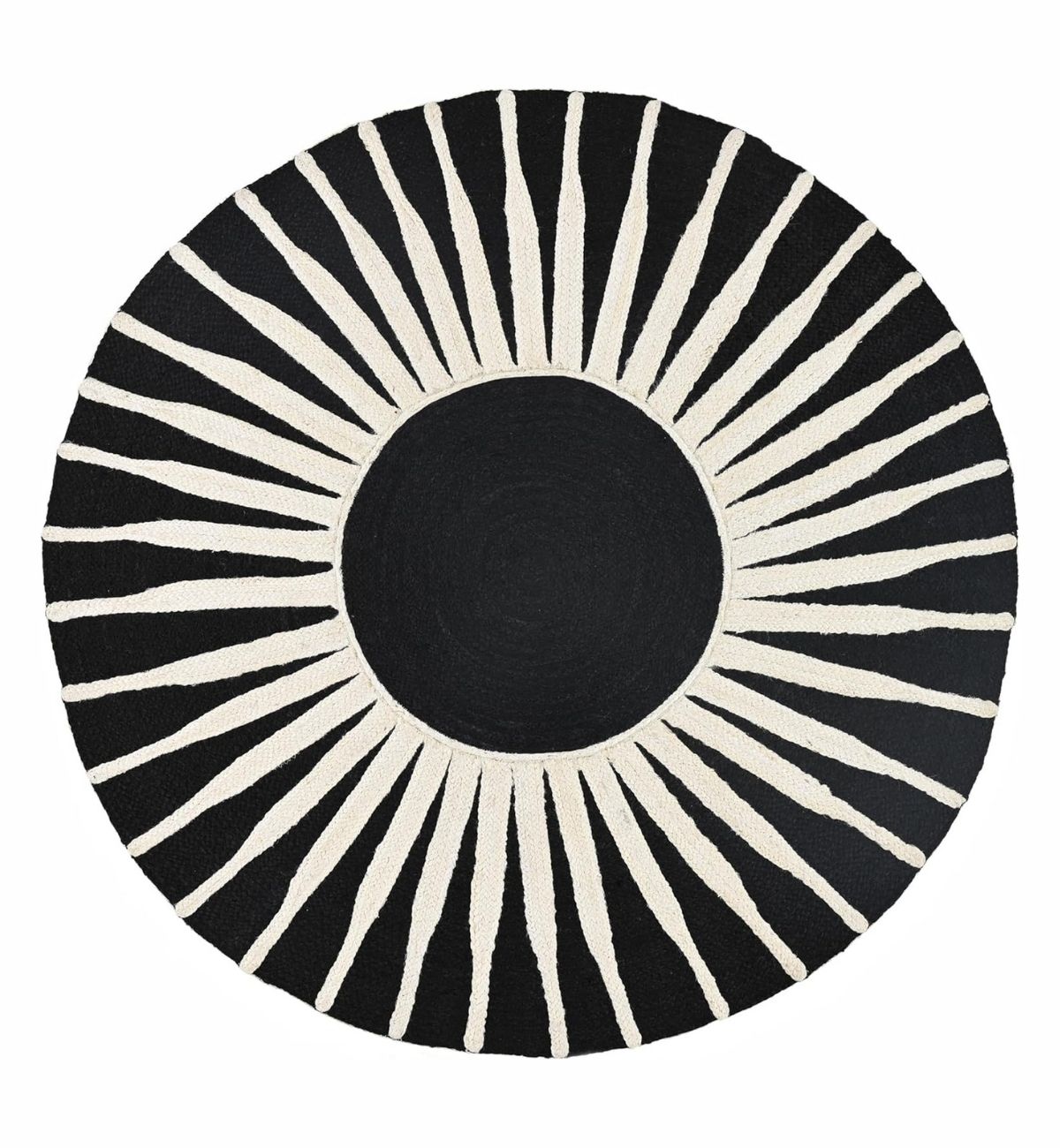 Premium Jute Sunburst Round Rug Black & Ivory 16