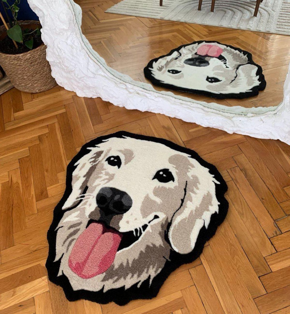 Handtufted Rugs Dog Face Design White & Grey ATUFT-SKU-1