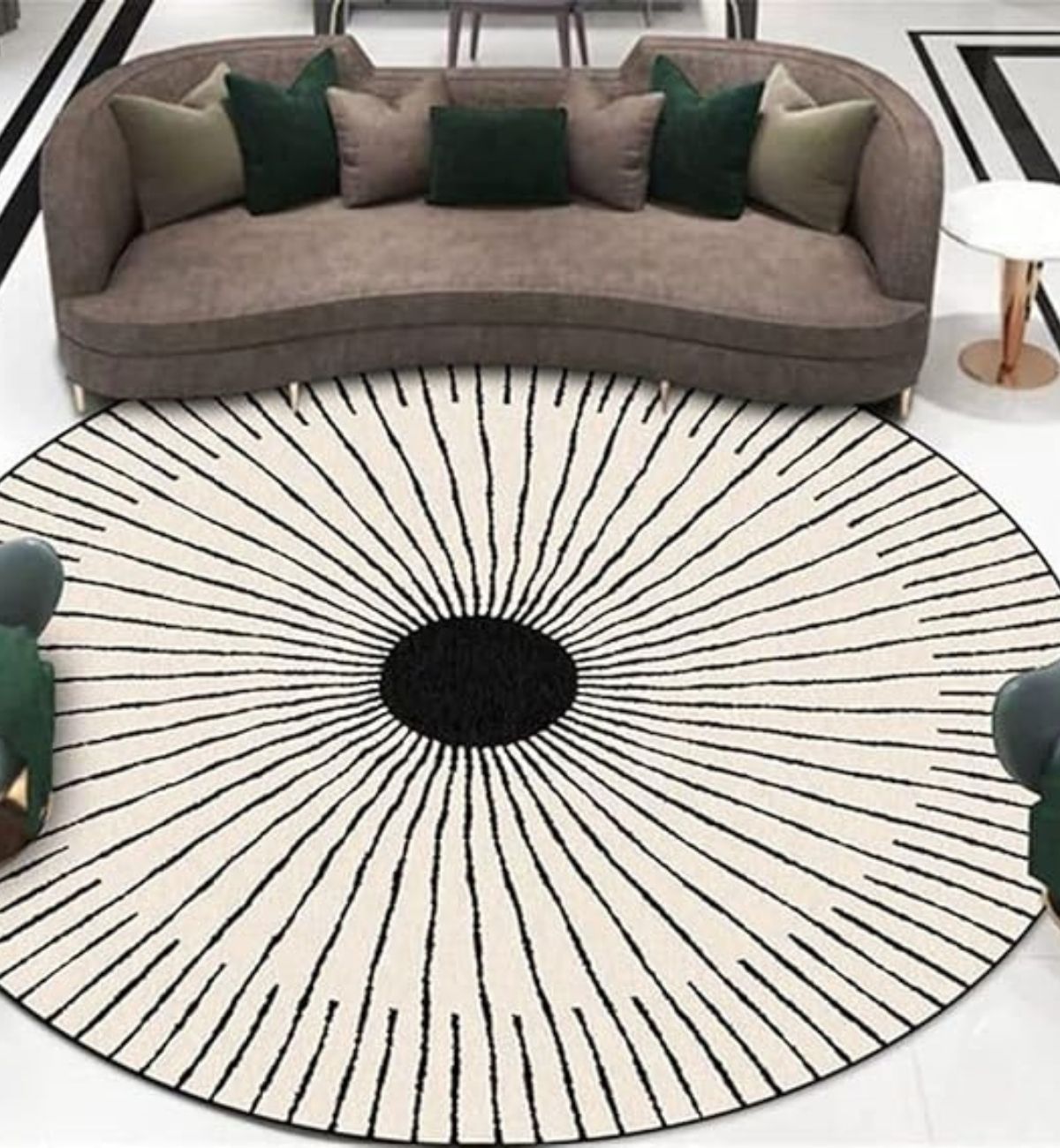 Handtufted Round Rugs Radiating Line Design Black & Cream Adi Round 1