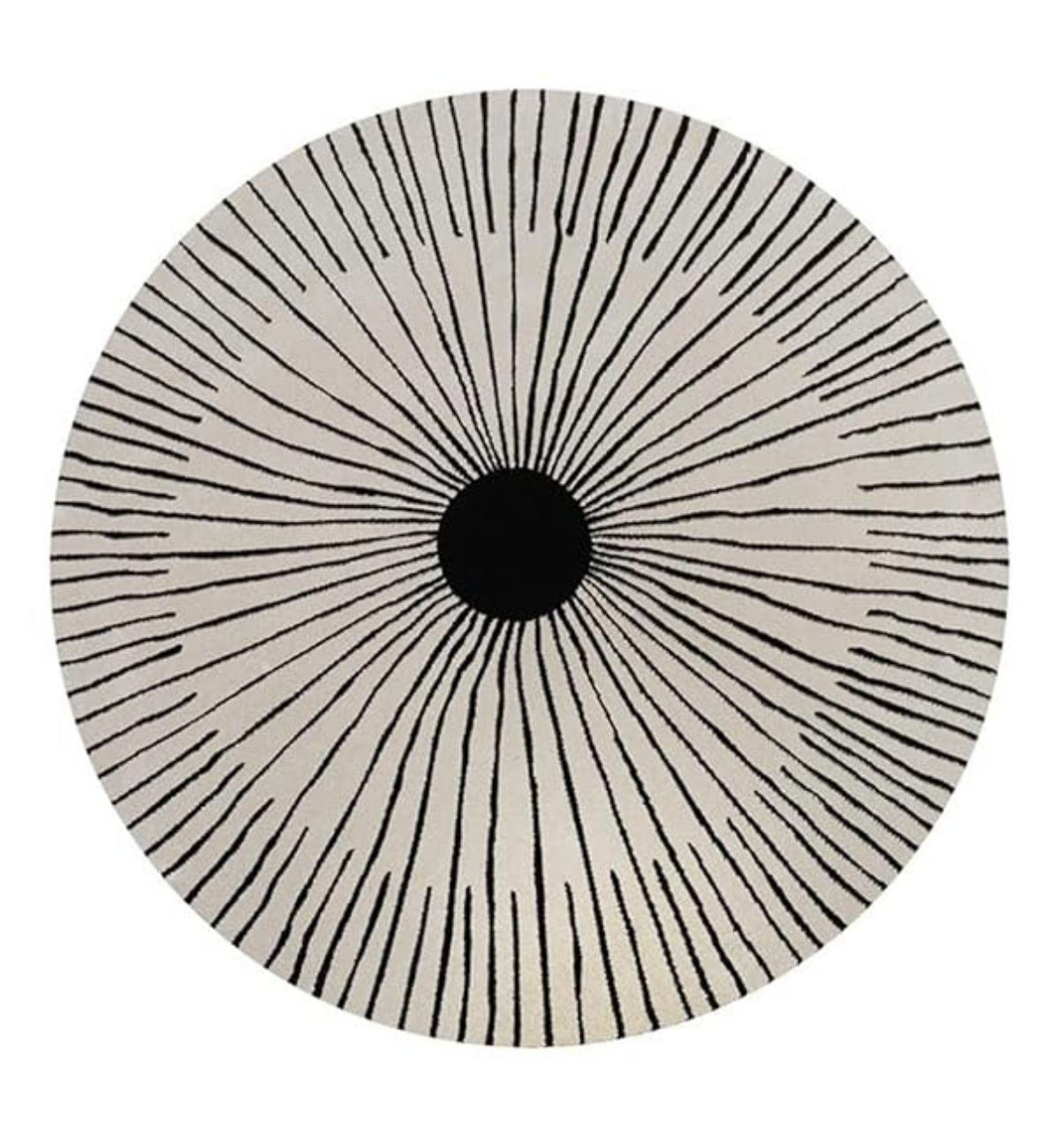 Handtufted Round Rugs Radiating Line Design Black & Cream Adi Round 1