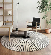 Handtufted Round Rugs Radiating Line Design Black & Cream Adi Round 1