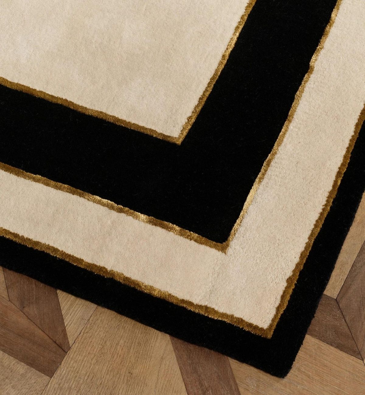 Handtufted Rugs Geometric Border Design Cream & Black ATUFT-SKU-2