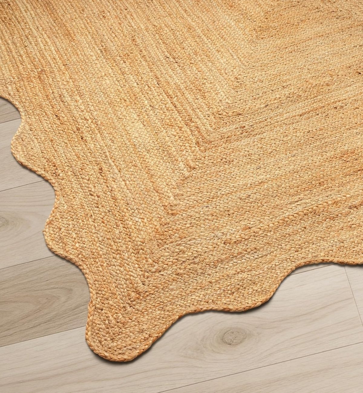 Premium Jute Scalloped Border Rug Natural Beige 1