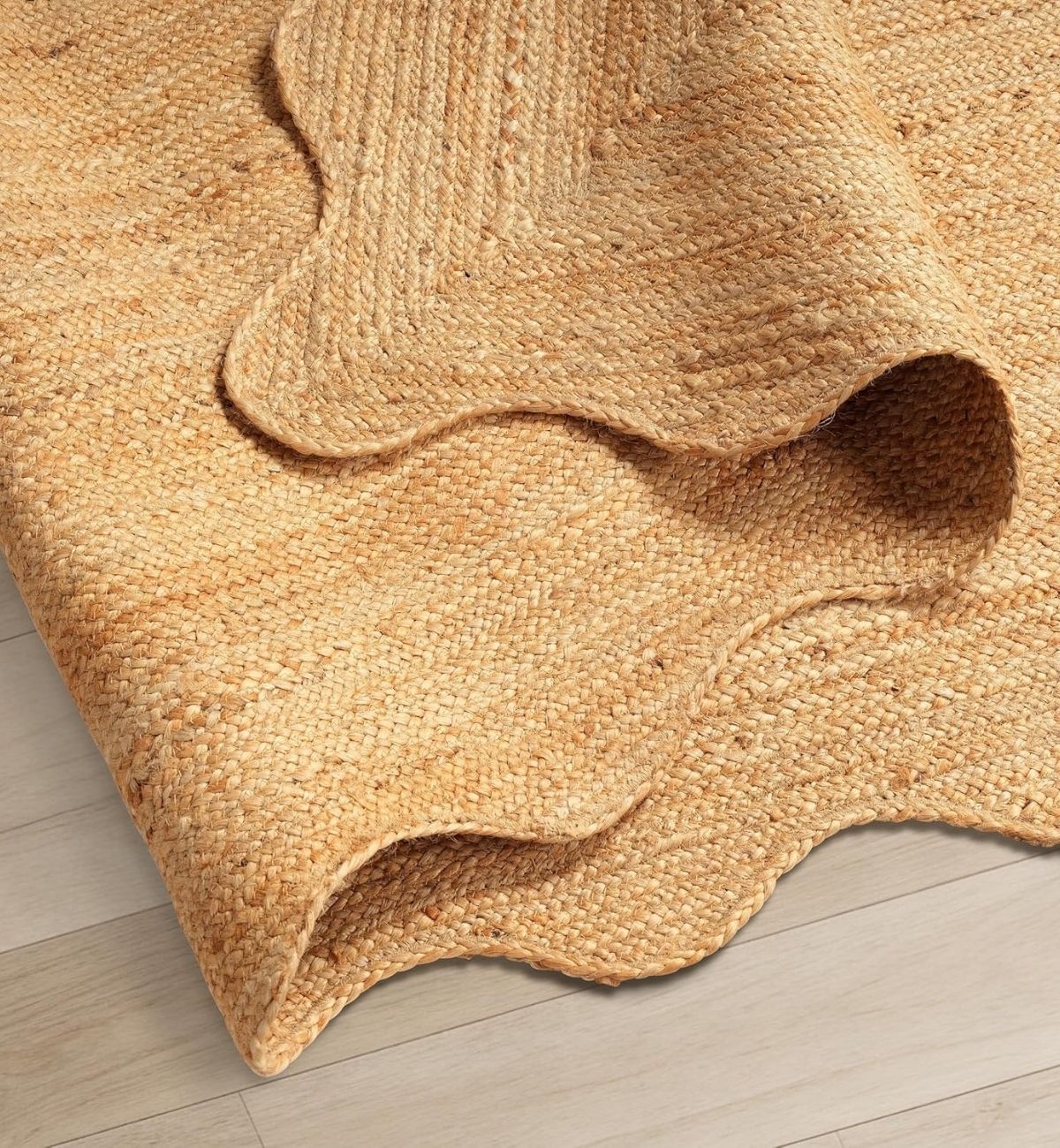 Premium Jute Scalloped Border Rug Natural Beige 1