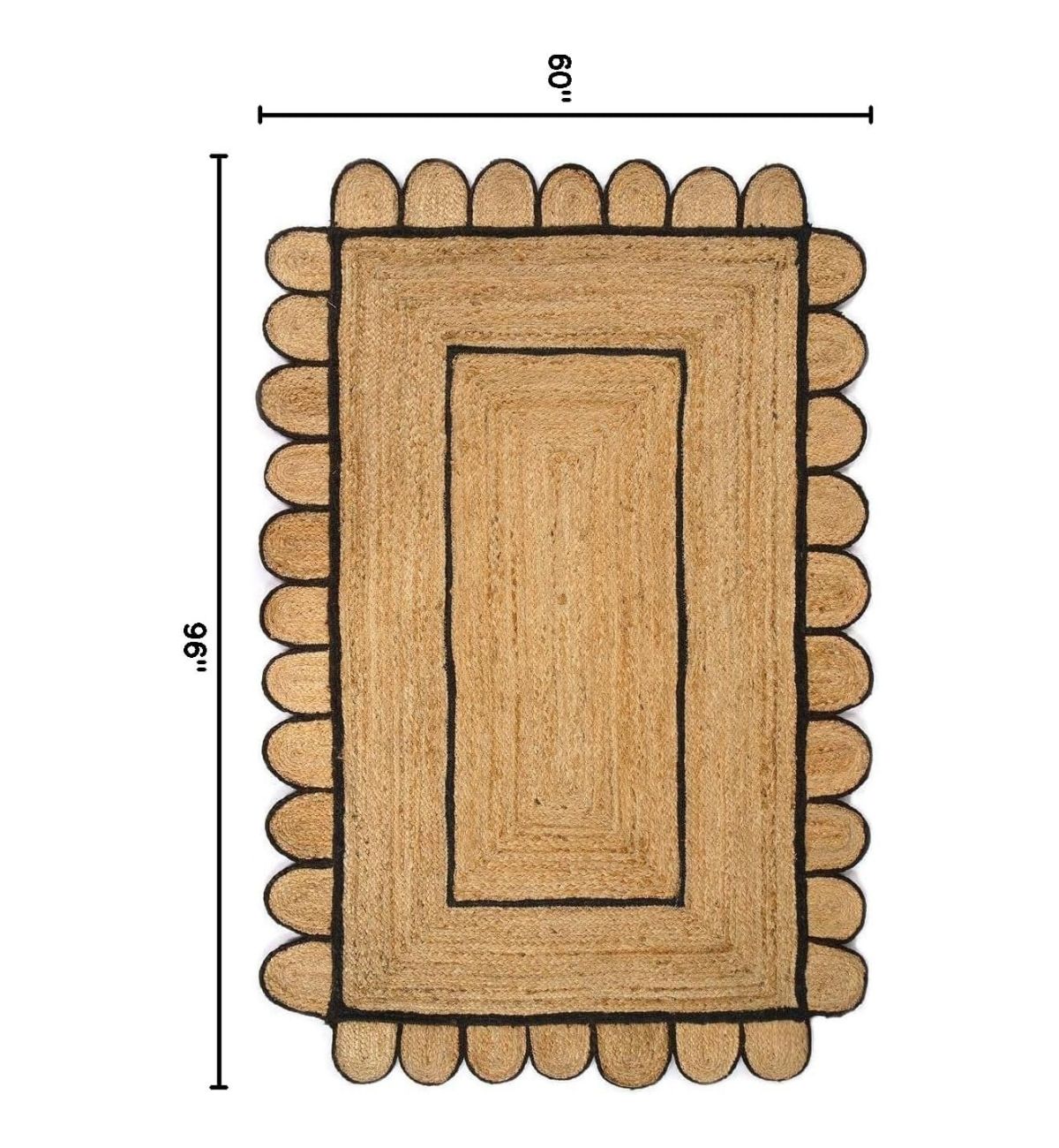 Premium Jute Scalloped Border Rug Natural Beige 2