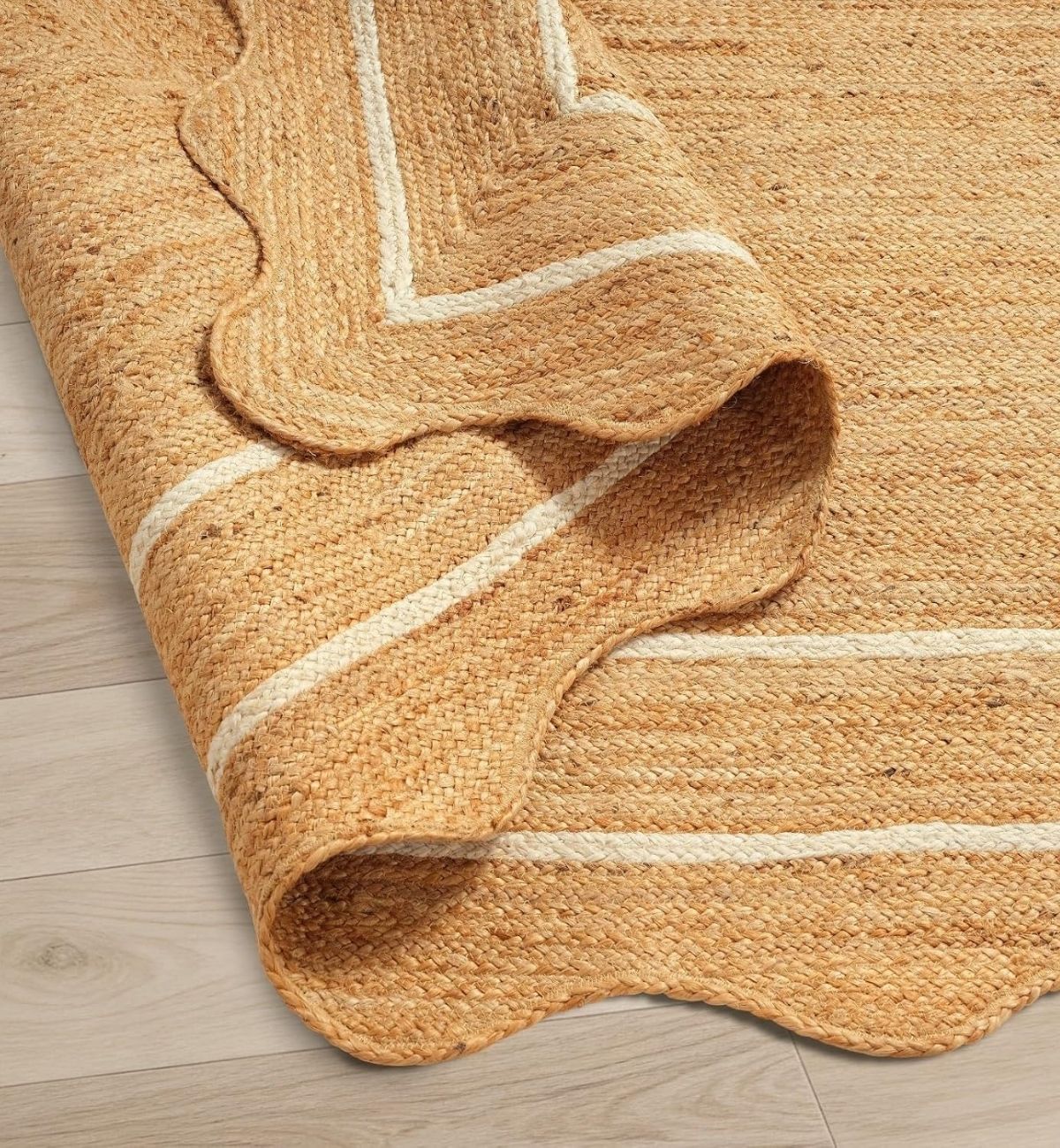 Premium Jute Scalloped Border Rug Natural Beige 1