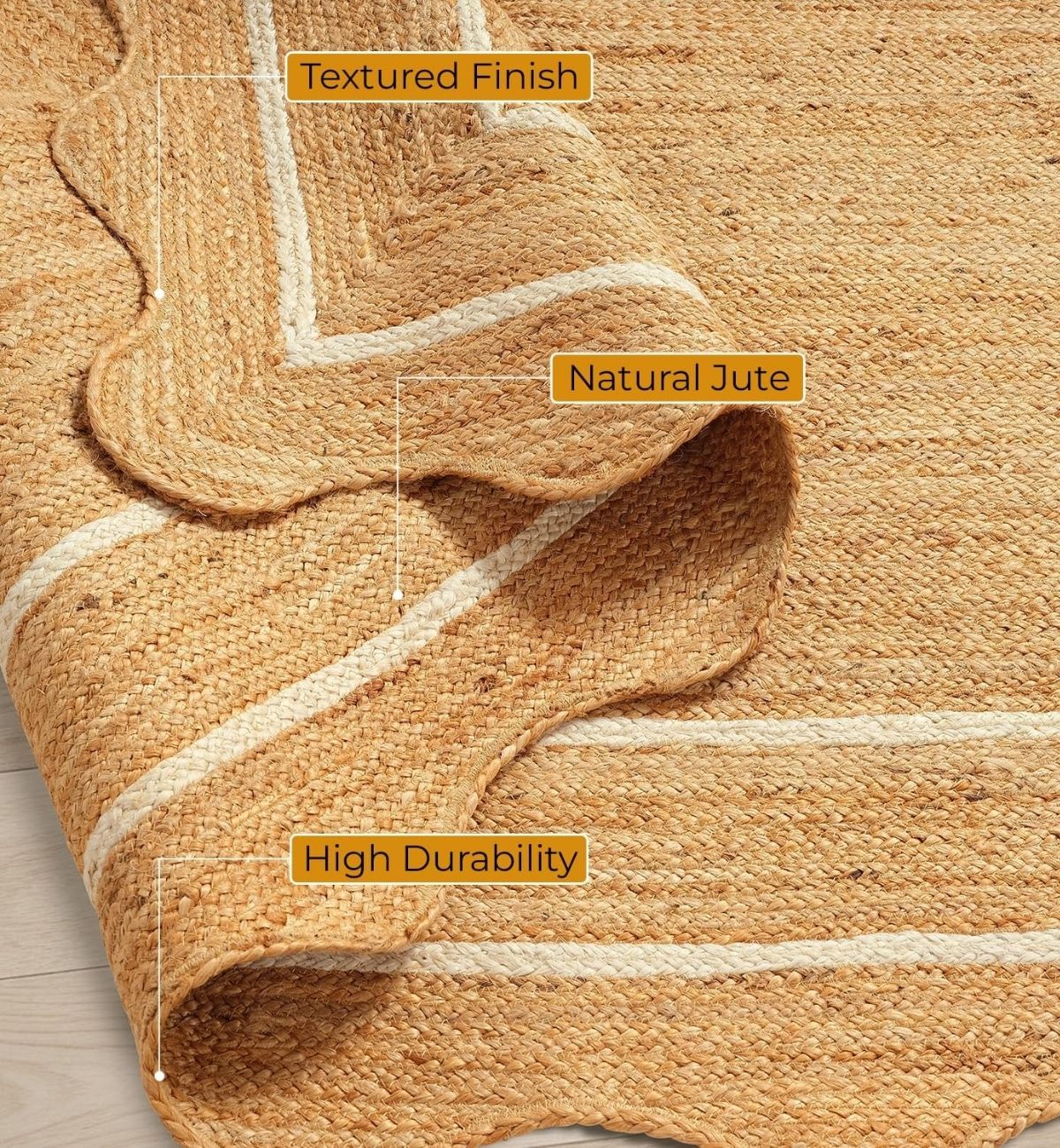 Premium Jute Scalloped Border Rug Natural Beige 1