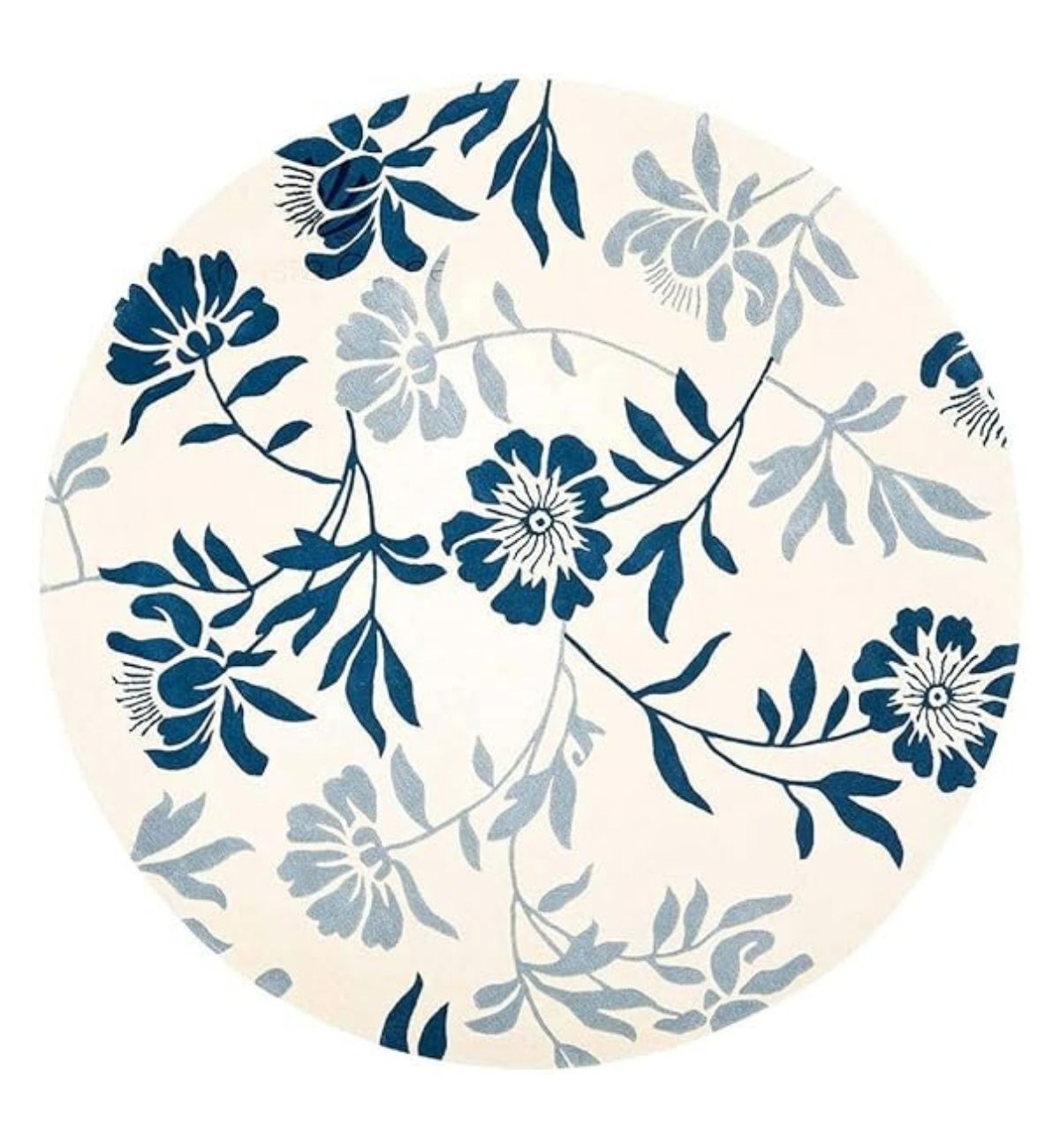 Handtufted Round Rugs Floral Botanical Design Blue & Cream Adi Round 2