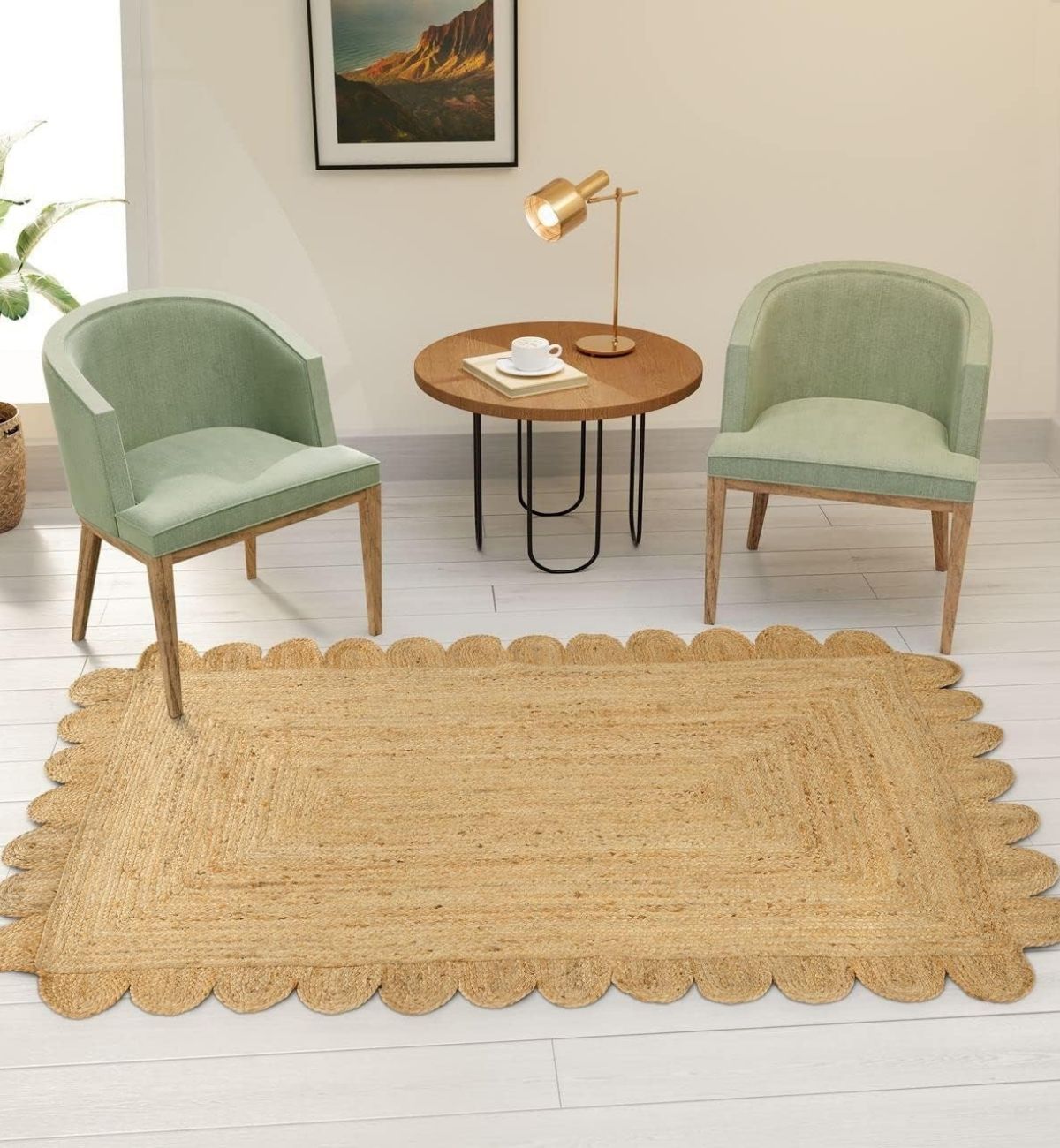 Premium Jute Scalloped Edge Rug Natural Beige 3