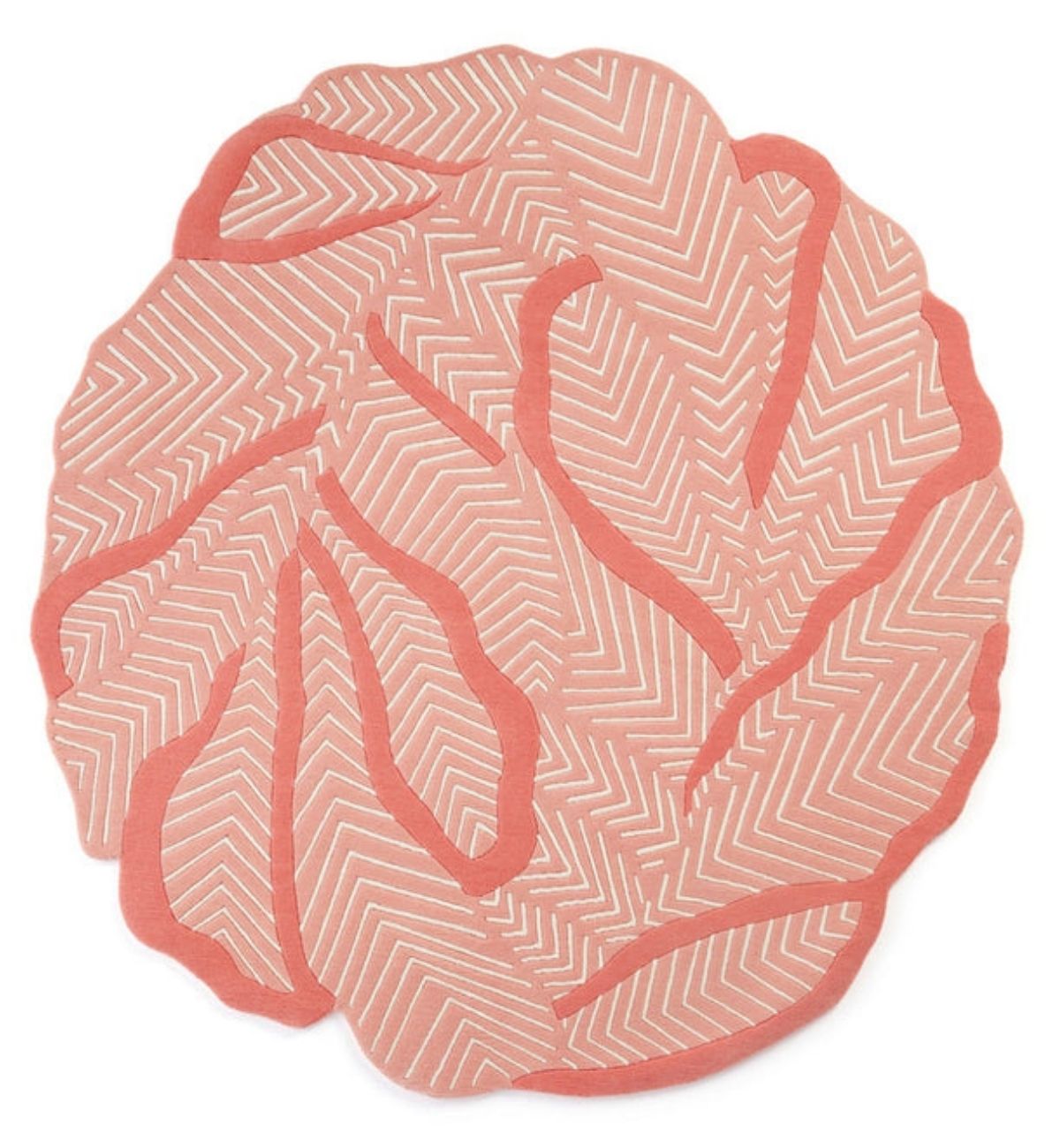 Hand Tufted Round Rugs Abstract Leaf Design Coral & White Adi Round 3