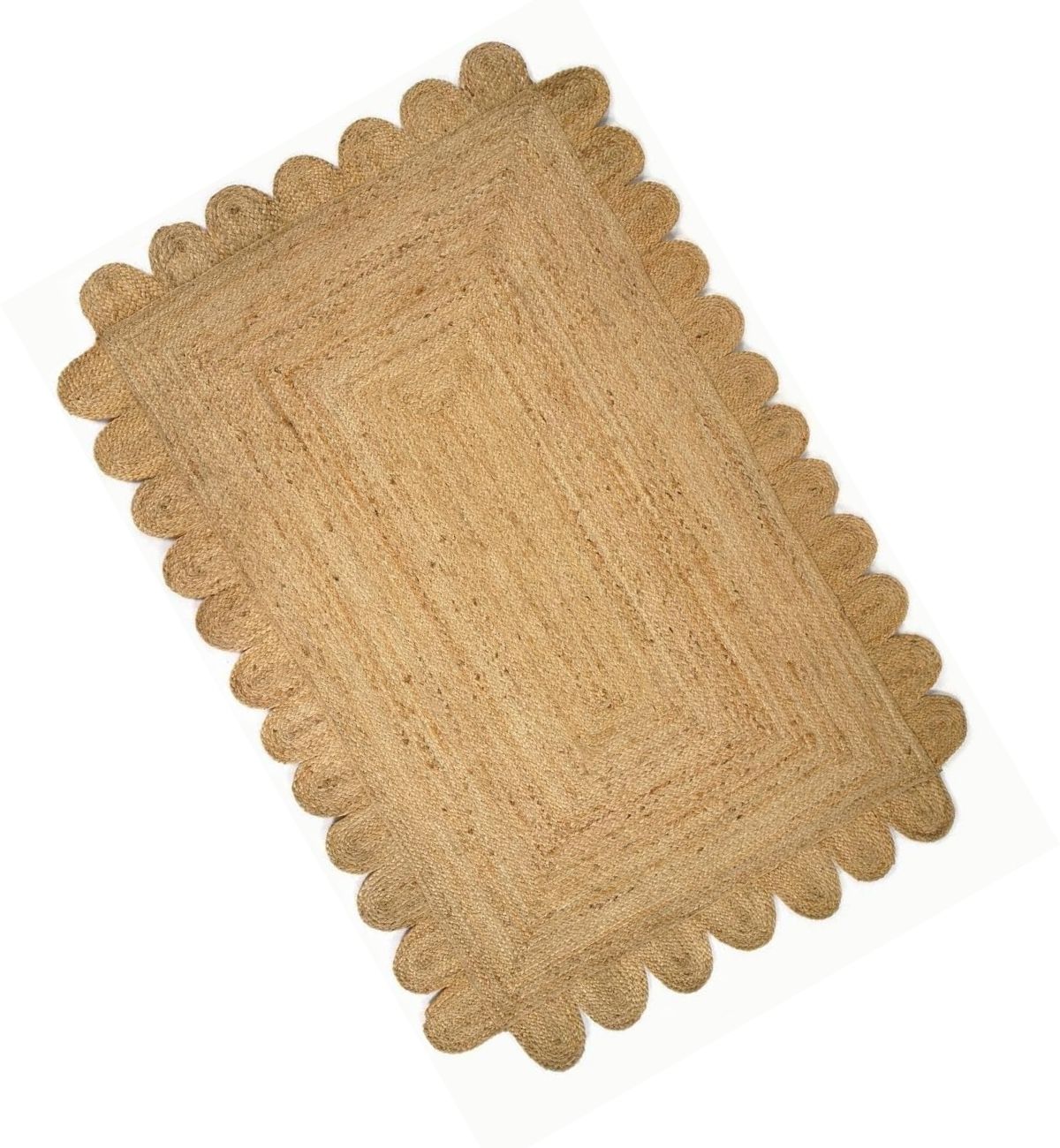 Premium Jute Scalloped Edge Rug Natural Beige 3