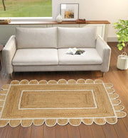 Premium Jute Scalloped Border Rug Natural Beige 4