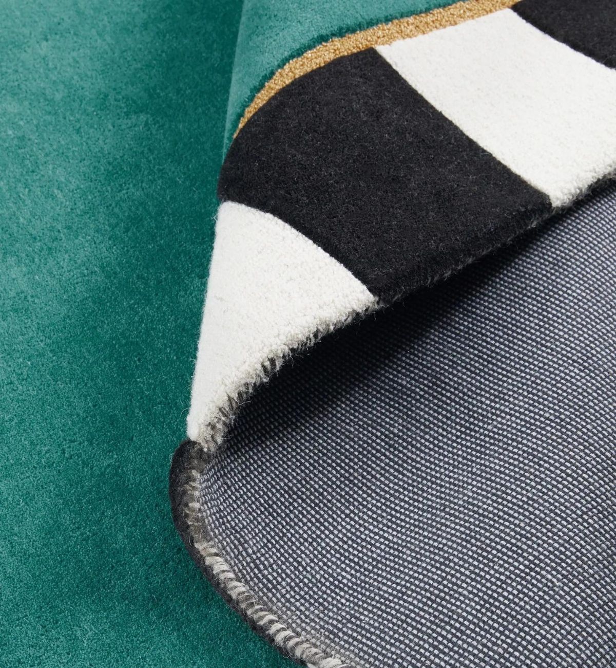 Handtufted Rugs Geometric Striped Border Design Teal, Black & White ATUFT-SKU-4