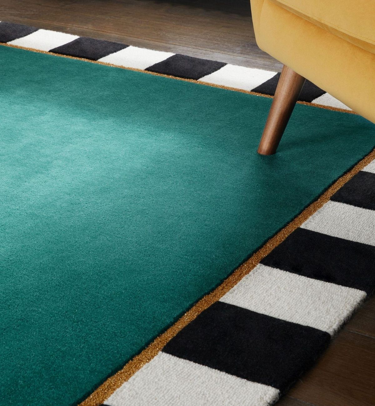 Handtufted Rugs Geometric Striped Border Design Teal, Black & White ATUFT-SKU-4