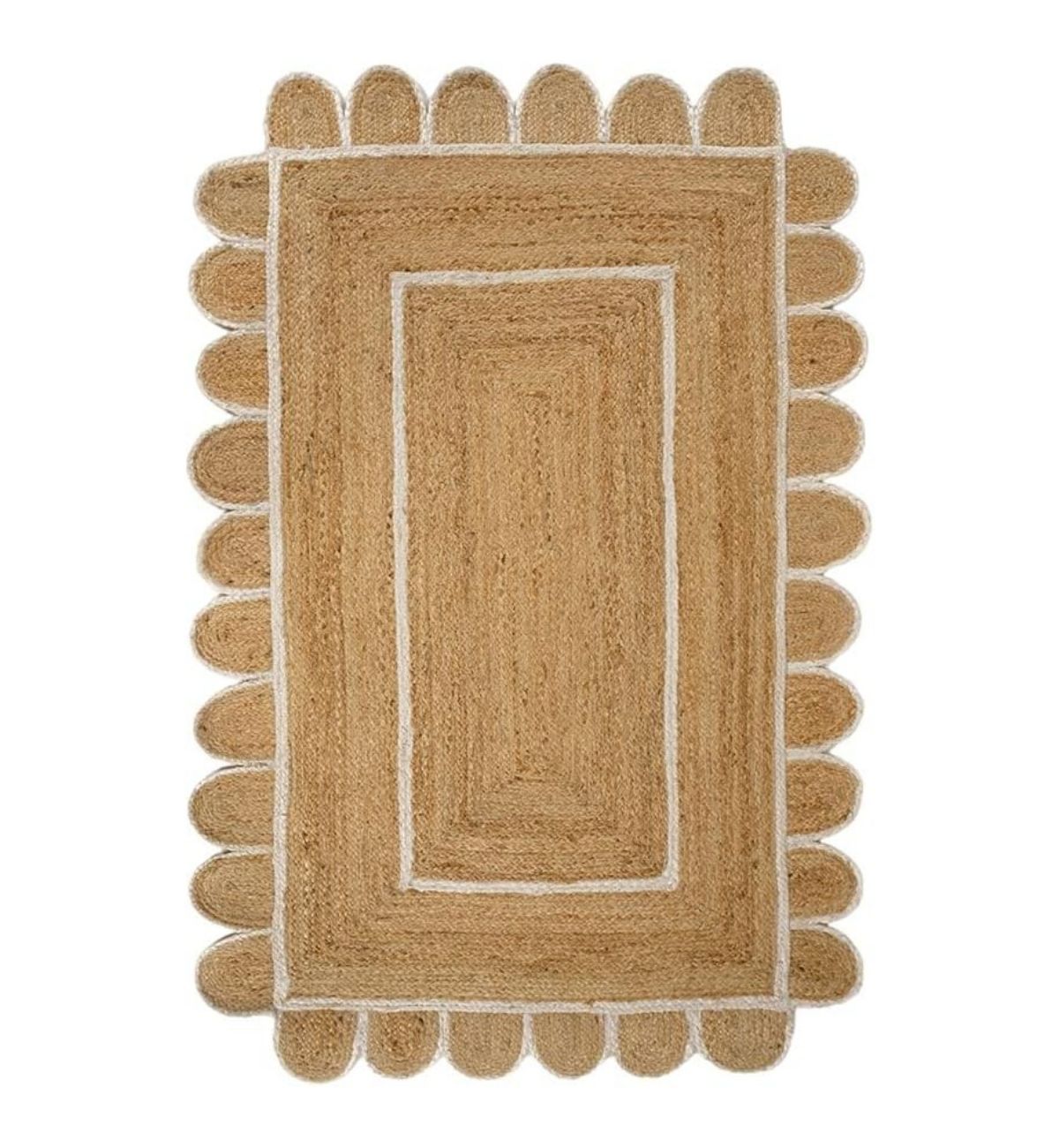 Premium Jute Scalloped Border Rug Natural Beige 4