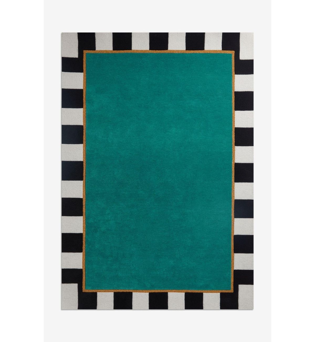 Handtufted Rugs Geometric Striped Border Design Teal, Black & White ATUFT-SKU-4