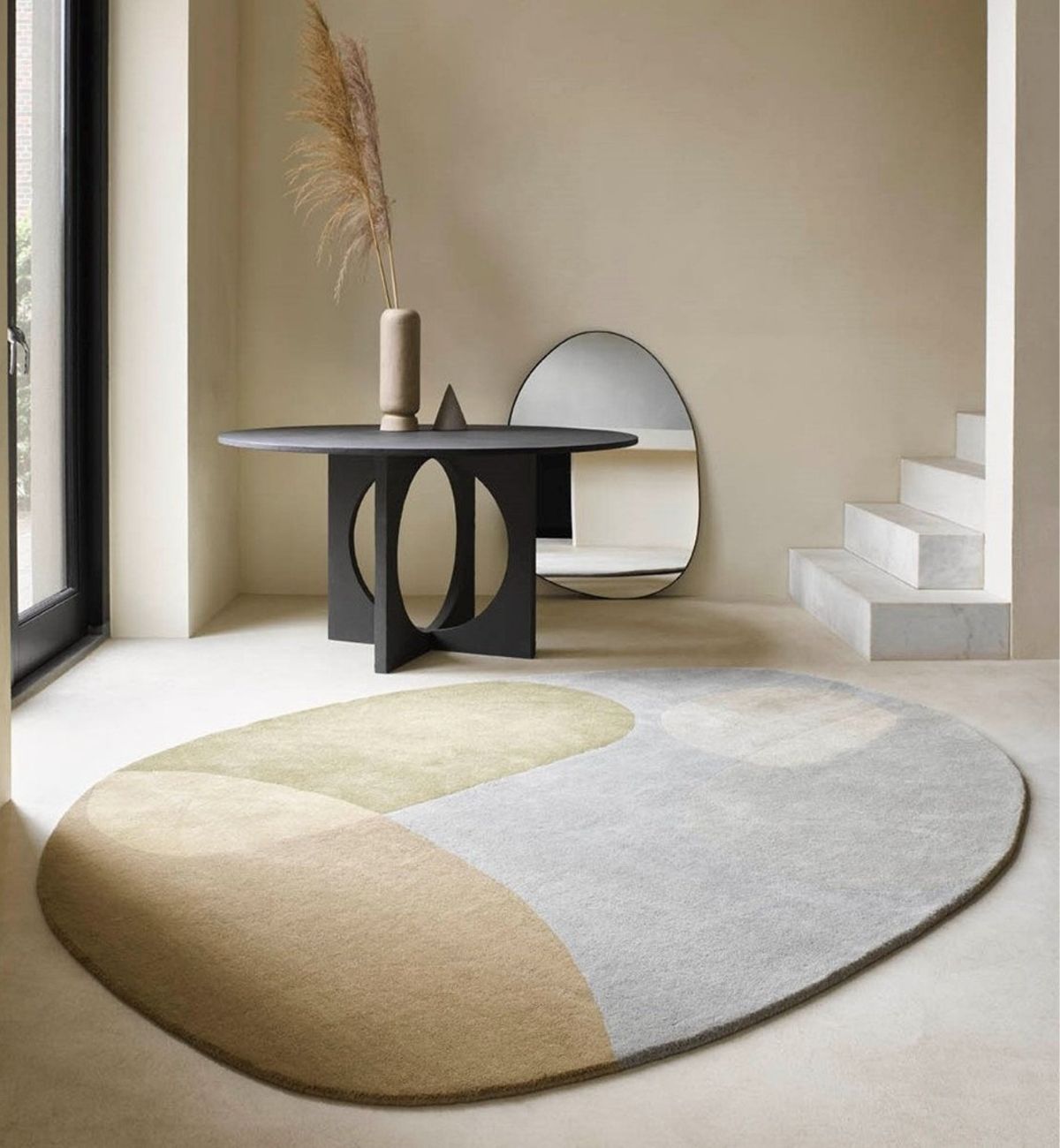 Hand Tufted Round Rugs Abstract Geometric Design Multicolor Adi Round 4