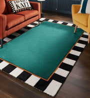 Handtufted Rugs Geometric Striped Border Design Teal, Black & White ATUFT-SKU-4