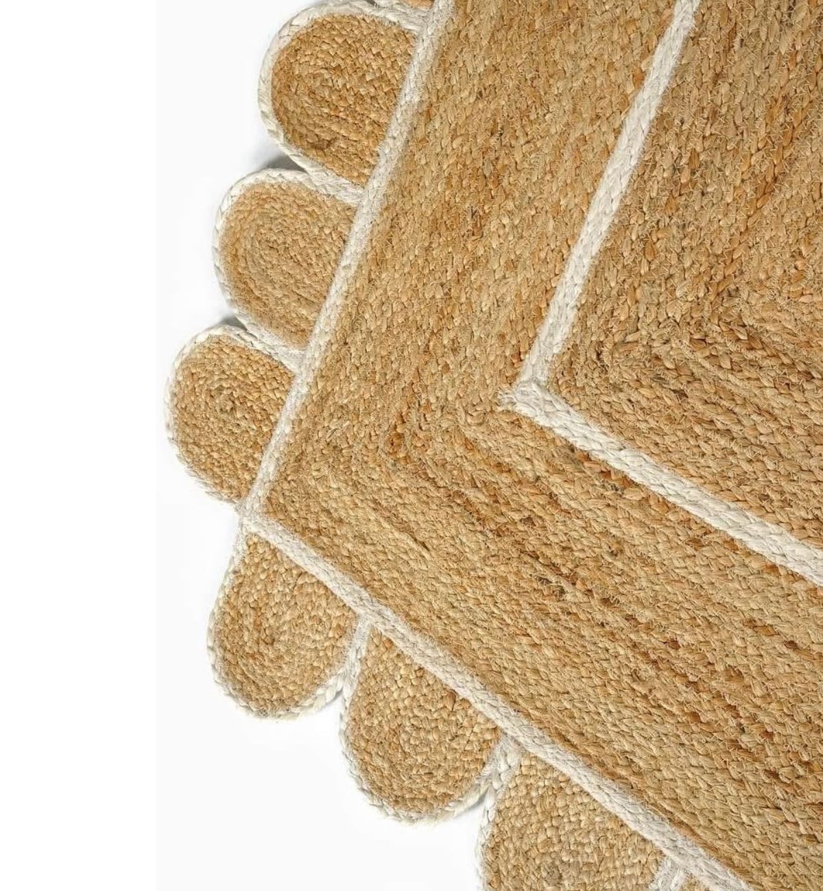 Premium Jute Scalloped Border Rug Natural Beige 4
