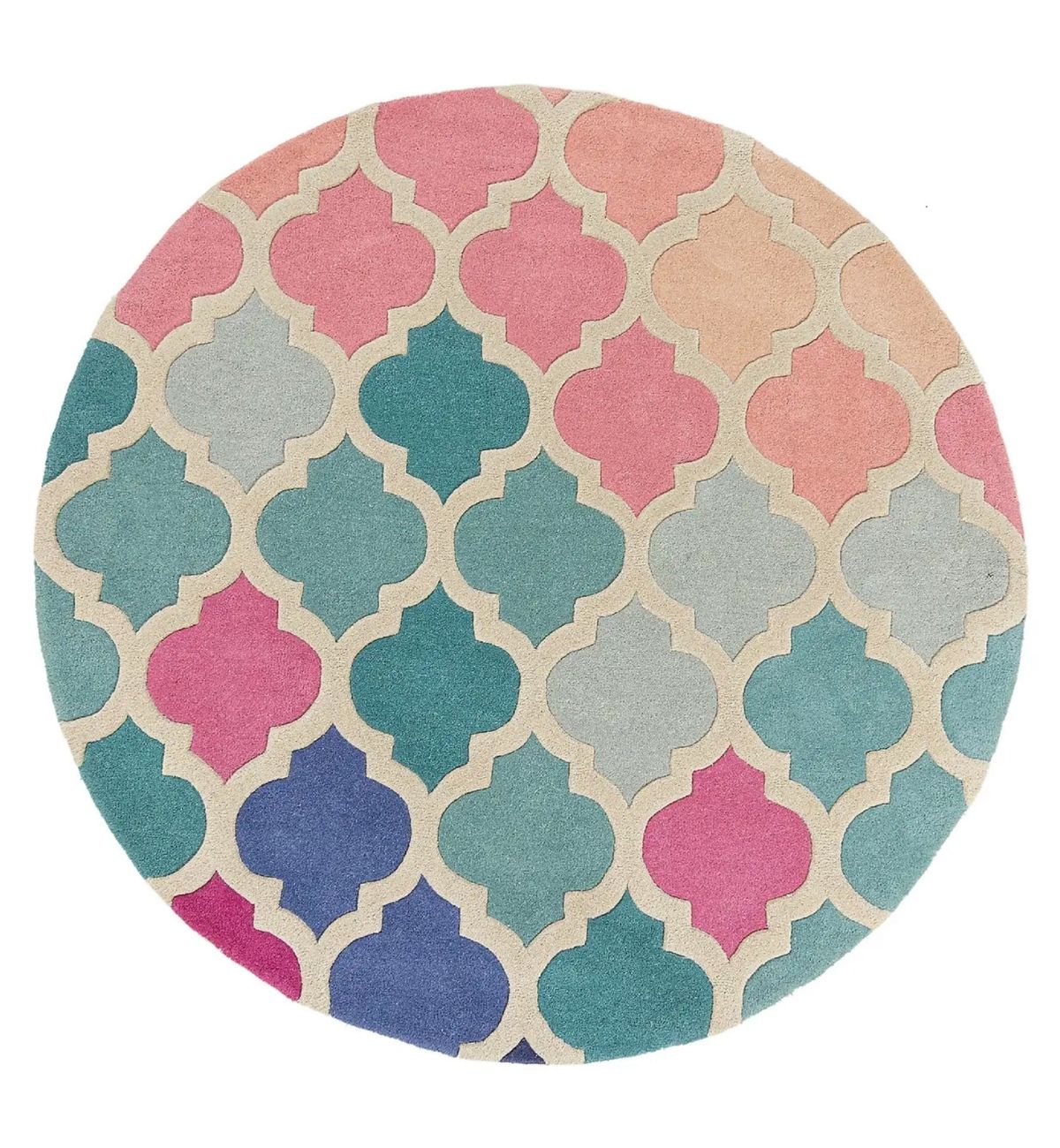 Hand Tufted Round Rugs Moroccan Quatrefoil Design Multicolor Adi Round 5