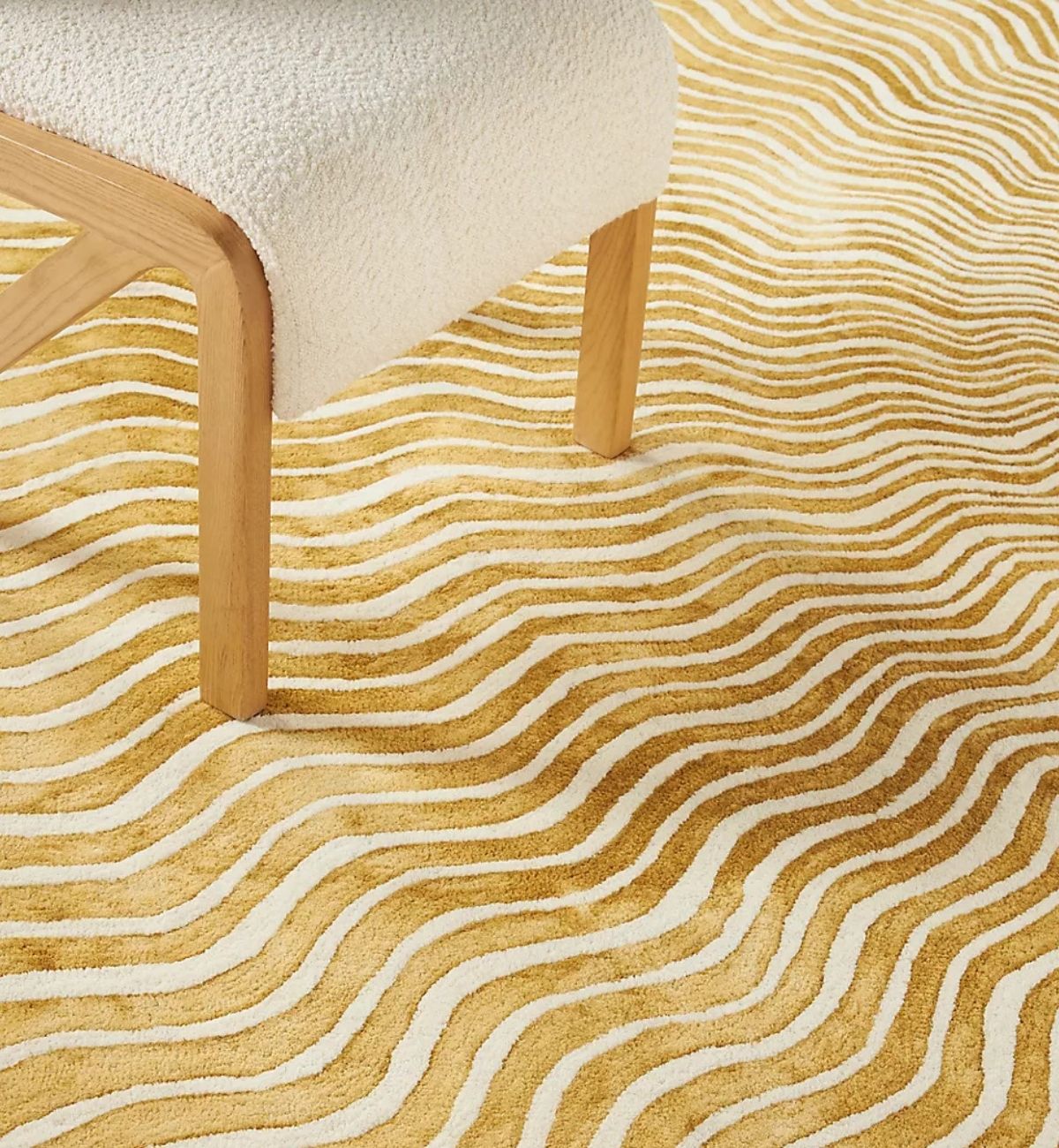 Hand Tufted Rugs Wavy Abstract Design Mustard & Cream ATUFT-SKU-5