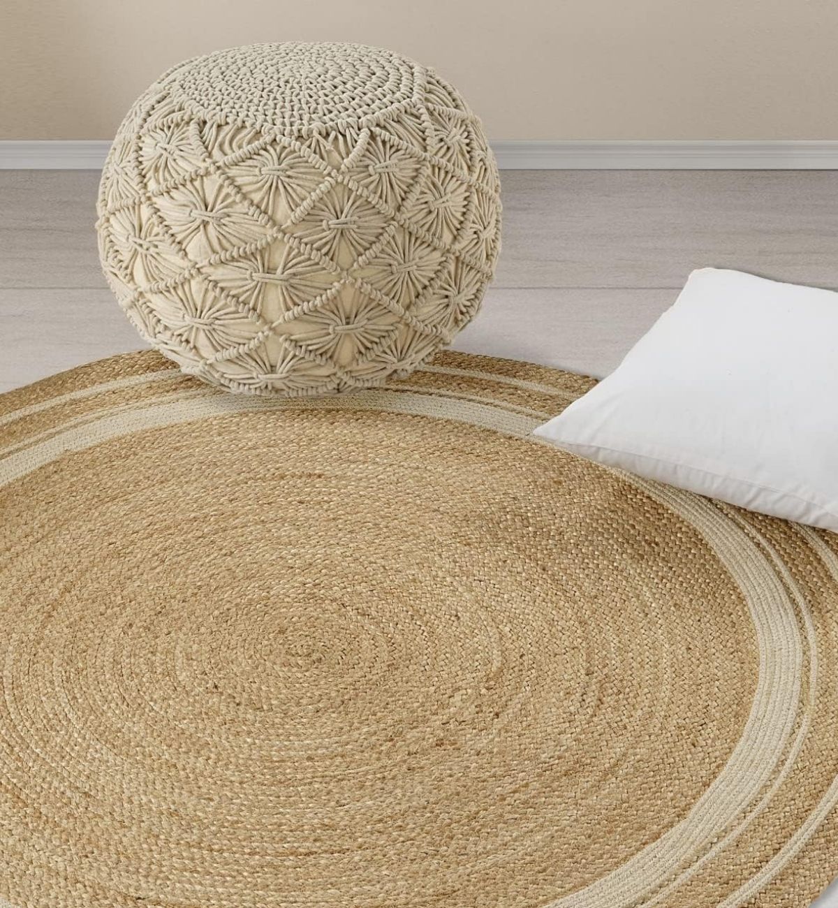 Premium Jute Scalloped Border Rug Natural Beige 6