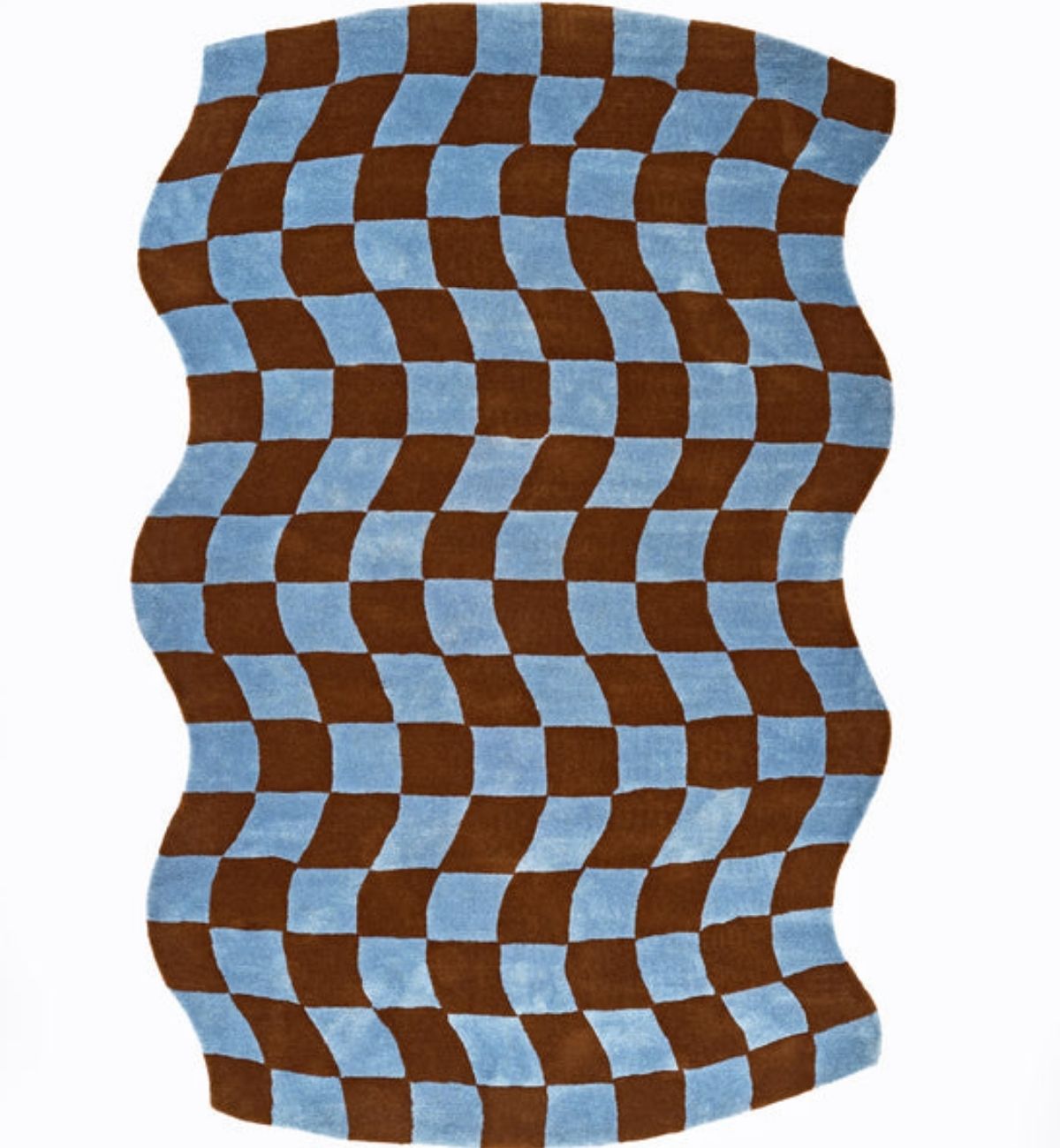 Handtufted Rugs Wavy Checkerboard Design Blue & Brown ATUFT-SKU-6