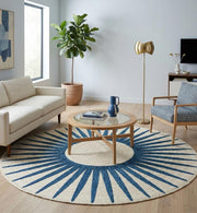 Premium Jute Sunburst Round Rug Navy Blue & Cream 7