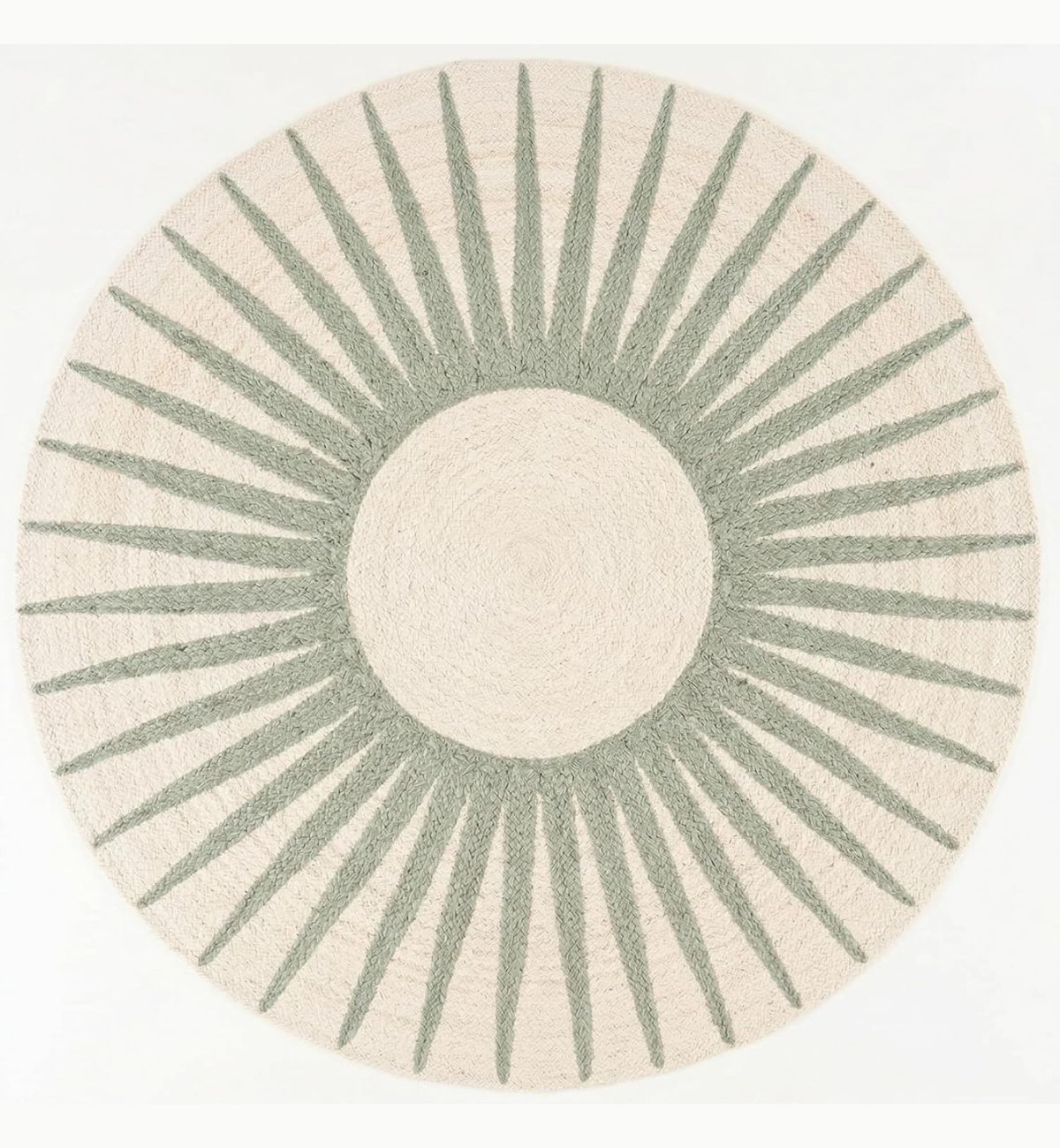 Premium Jute Sunburst Round Rug Sage Green & Ivory 8