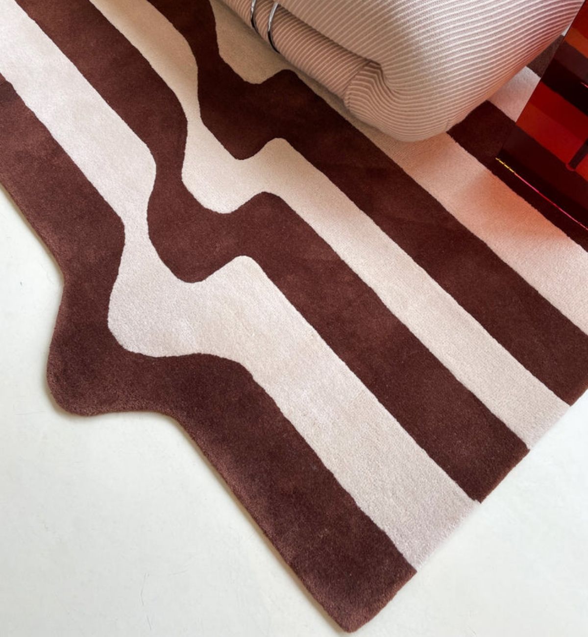 Hand Tufted Rugs Wavy Checkerboard Design Blue & Brown ATUFT-SKU-8