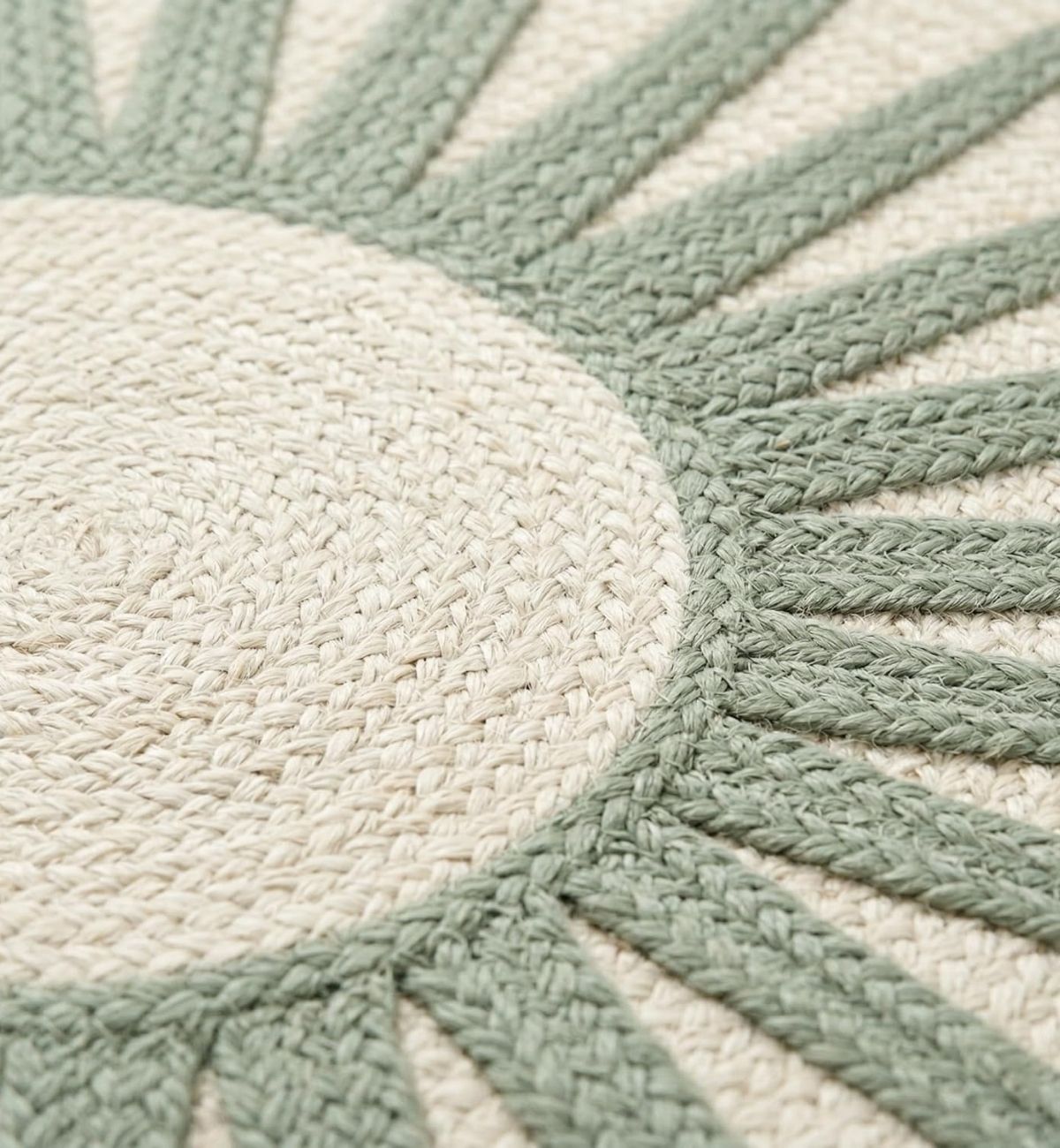 Premium Jute Sunburst Round Rug Sage Green & Ivory 8