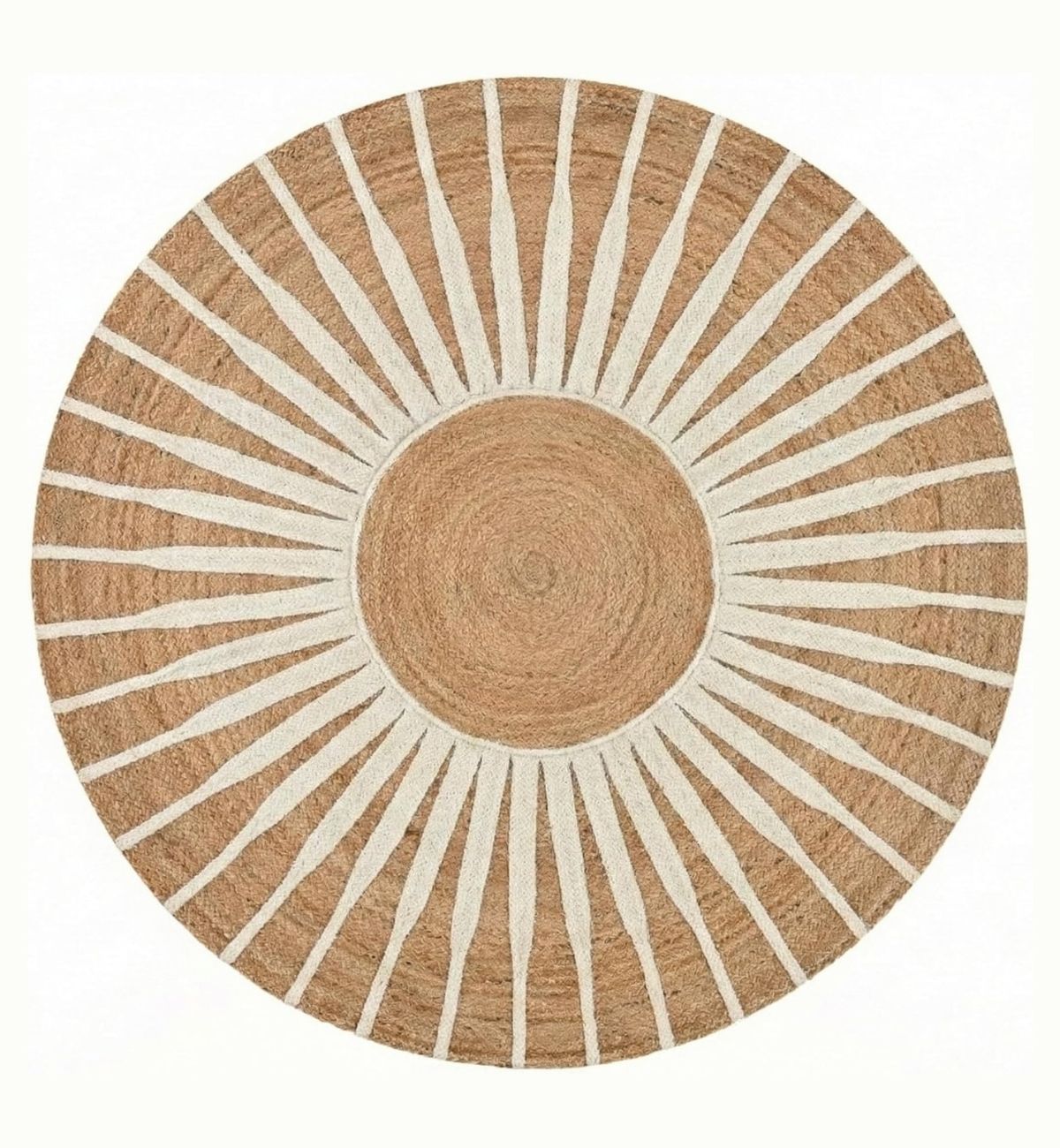 Premium Jute Sunburst Round Rug Natural Beige & Ivory 9