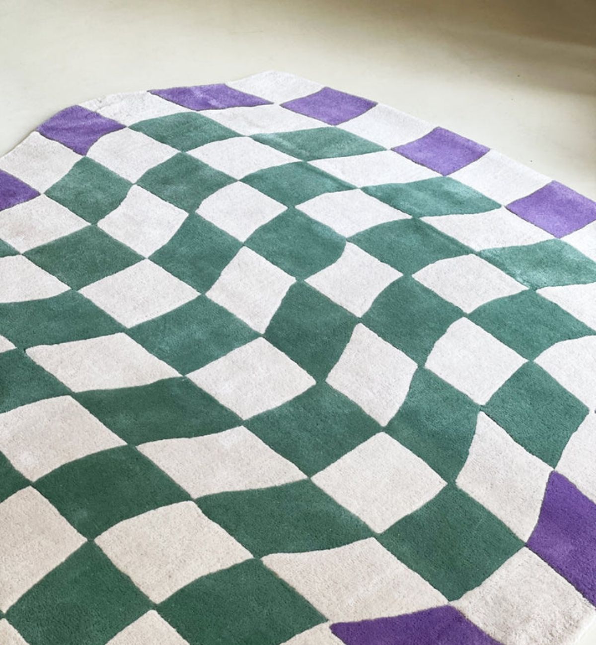 Hand Tufted Rugs Wavy Checkerboard Design Blue & Brown ATUFT-SKU-9