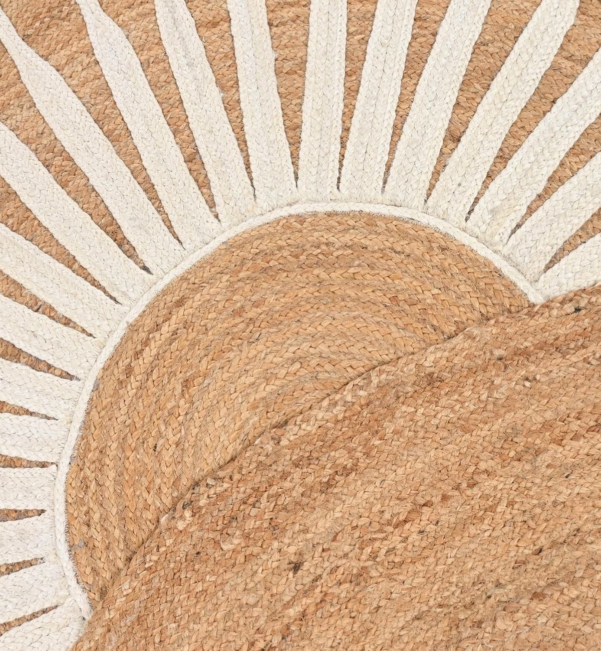 Premium Jute Sunburst Round Rug Natural Beige & Ivory 9