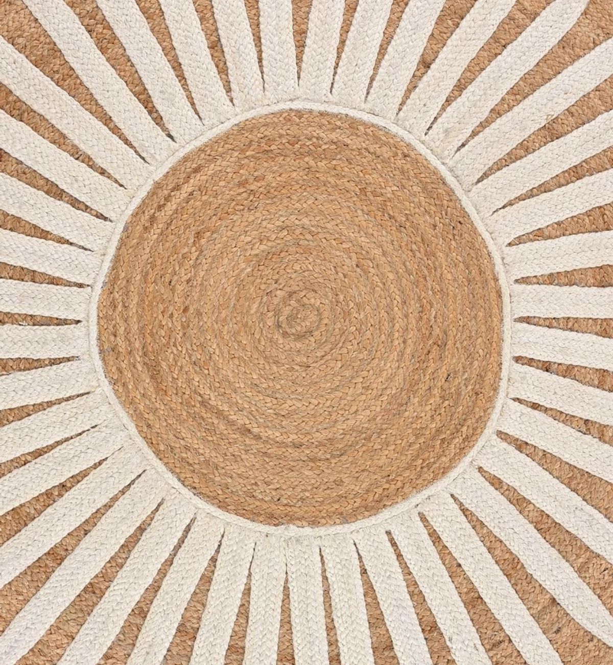 Premium Jute Sunburst Round Rug Natural Beige & Ivory 9