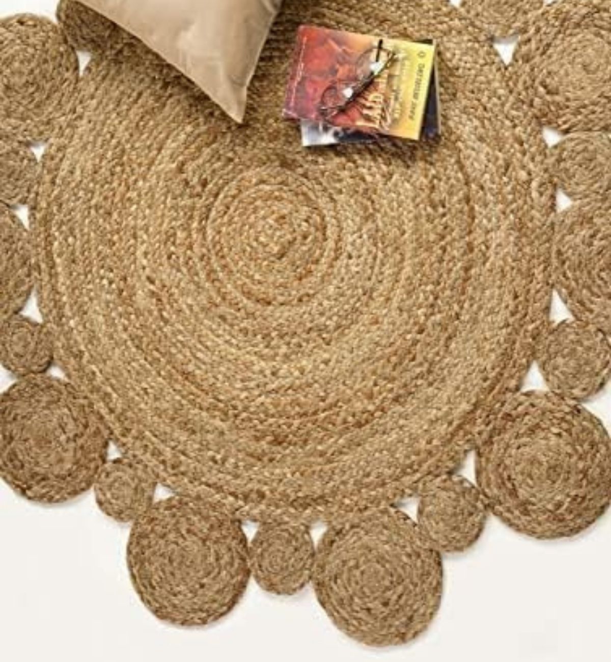 Premium Jute Round Braided Rug Natural Beige 5