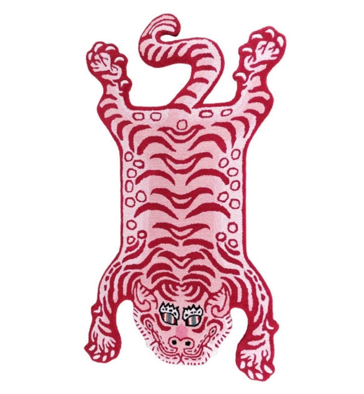 Handtufted Animal Rug Tiger-shaped-Pink & Burgundy Red AT05